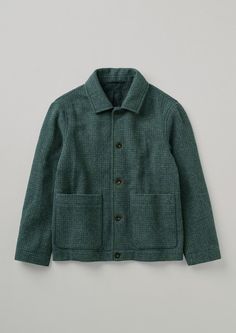 Wool Overshirt, Simple Clothing, Outwear Women, Chore Jacket, Mens Vintage, 1940s Fashion, Green Wool, Italian Fabric