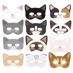 six different colored masks with cats on them