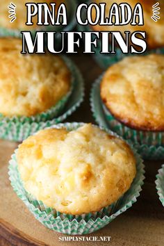 Photo of muffins on a serving platter Pina Colada Muffins Recipe, Pina Colada Muffins, Simple Muffins, Pound Cake Muffins, Egg Casseroles, Breakfast Cakes, Pina Colada Cake, Tin Recipes