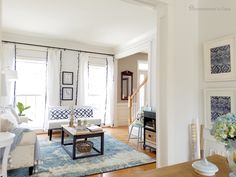 the living room is clean and ready to be used for entertaining purposes in someone's home