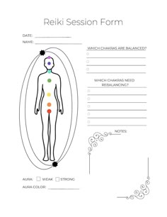 Reiki Session Form Chakra and Aura Balancing Worksheet - Etsy Reiki Art, Reiki Session, Reiki Business, Body Chart, Body Template, Reiki Practitioner, Energy Healing Reiki, Life Force Energy, Aura Colors