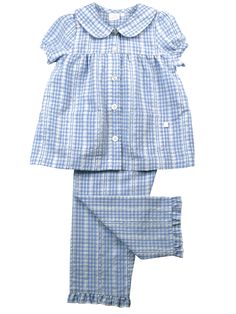 Pretty in blue... We think you're going to love our new seersucker mini check in the most beautiful pastel blue and white. There's so much woven detail in this fabric design. Spring & Summer weight 100% Cotton with short puffed sleeves Understated and timeless styling, our classic styling has a peter pan collar, en Miffy Pajamas, Pastel Clothes, Girls Pjs, Cotton Pjs, Print Pajamas, Pyjama Set, Puffed Sleeves, Kids Pajamas, Pan Collar