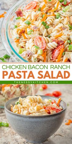 A must-have summer salad idea! It's an easy 4th of July recipe for a Chicken Bacon Ranch Pasta Salad. Tossed in a creamy Greek yogurt-based homemade ranch dressing, it's a delicious side dish for BBQs! Chicken Bacon Ranch Pasta Salad, Low Carb Veggie, Bacon Ranch Pasta, Seasoned Chicken