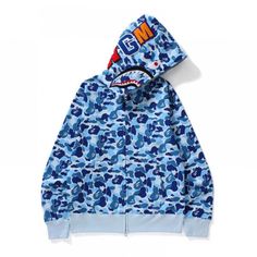 Bape Hoodies Got Blue, Purple, Pink! Shark Head, Camo Shirt, Full Zip Hoodie, Zip Hoodie, Camouflage, Camo, Abc, Zipper, Blue