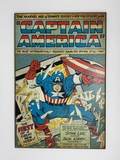 an old comic book with captain america on it's front cover and the caption in