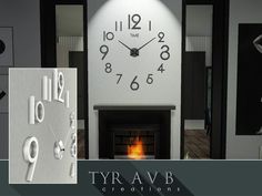 there is a large clock on the wall next to a fire place with numbers around it