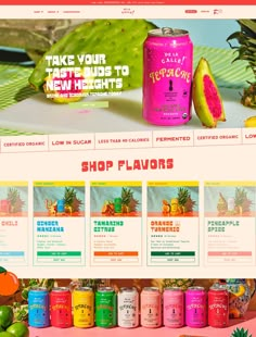 the website is designed to look like it has fruit and beverages on display in different colors