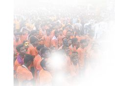 a large group of people in orange shirts