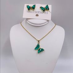 Crystal Butterfly Set Crystal Jewelry Sets, Crystal Jewelry, Jewelry Set, Jewelry Earrings, Women Jewelry, Crystals, Green, Women Shopping, Color