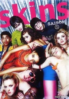 an advertisement for the movie skins featuring young women posing in front of a group of men