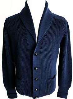 BRAND: Tom Ford SIZE: Marked as 52  COLOR: Navy MATERIAL: 100% Merino Wool FEATURES: - luxurious iconic Tom Ford McQueen cardigan - beautiful dark blue color - high quality soft merino wool material - front button closure with stylish leather buttons and shawl collar - two hand pockets - ribbed cuffs - made in Italy MEASUREMENTS: Chest: 22.5 inches Length (from bottom of Collar): 28 inches Shawl Collar Cardigan, Leather Loafer Shoes, Cashmere Shawl, Collar Cardigan, Dark Blue Color, Leather Pattern, Wool Fabric, Navy Color, Shawl Collar