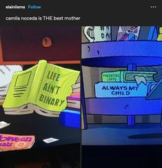 two screenshots of books on a desk with the caption'cannila noodles is the best mother '