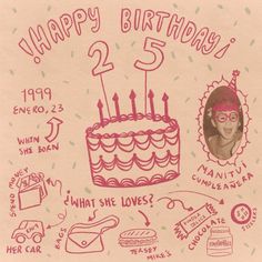 a birthday card with an image of a woman's face and the words happy birthday, 25 what she loves?