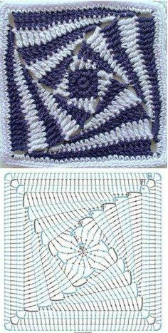 two pictures showing the same pattern as they appear in crochet, and one shows an