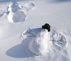 a snowman is standing in the middle of a snowy field