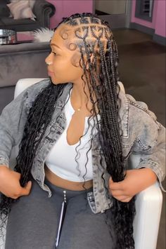 Knotless braids. Goddess braids. Black girl hairstyle. Heart design. Black Culture. #trending. #viral. Goddess Braids With Heart, Braids With Curls Styles, Valentine Braids, Braid Designs For Black Women, Braids With Heart Design, Braids 2024, Knotless Braids With Curls, Curls Styles, Curled Hair With Braid