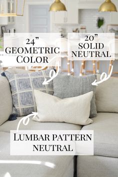 the different types of pillows are shown in this graphic above it is an image of a couch