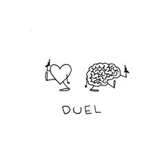 a black and white drawing of a brain with the word duel written on it next to a heart