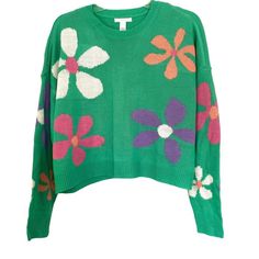 Nwot Full Tilt Sweater Super Soft And Comfy Adorable Print Item Is Listed On 3 Other Platforms, So Grab It Soon!! Measurements Lying Flat: Bust: 23” Length: 20” Green Daisy, Retro Sweater, Full Tilt, Long Sleeve Knit, Sweater Sizes, Printed Items, Scoop Neck, Daisy, Sweaters For Women