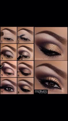 Smokey Eye Makeup Steps, Golden Eye Makeup, Beautiful Eyeshadow, Dramatic Eye Makeup, Makeup Steps, Beginners Eye Makeup, Smokey Eye Tutorial, Makeup Tutorial Eyeshadow, Eye Makeup Steps