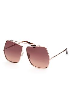 Sleek metal frames define statement-making geometric shades skillfully crafted in Italy. Style Name:Max Mara 64mm Geometric Sunglasses. Style Number: 6278826. Modern Rose Gold Sunglasses With Gradient Lenses, Rose Gold Gradient, Geometric Sunglasses, Gold Gradient, Gradient Brown, Rose Gold Sunglasses, Italy Style, Sunglasses Style, Metal Frames