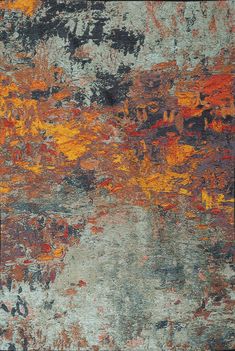 an abstract painting with oranges and greys on it's surface is shown