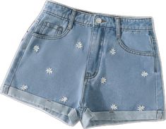 Cute Blue Embroidered Jeans, Cute Embroidered Blue Jeans, Cute Embroidered Spring Jeans, Cute Embroidered Denim Bottoms, Trendy Blue Jean Shorts With Floral Embroidery, Embroidered Denim Blue Cotton Jean Shorts, High Waist Denim Jeans, Trendy Embroidered Jean Shorts, Denim Blue Cotton Shorts With Floral Embroidery