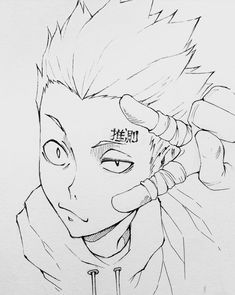 a drawing of an anime character with his hair pulled back