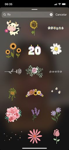 an iphone screen with flowers and numbers on it