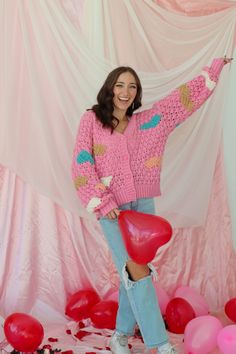 The most fun and and cutest pink photoshoot! Pink Photoshoot, Pink Knit Cardigan, Valentines Makeup, Pink Knit, Flat Iron, Cute Pink, Party Outfit, Knit Cardigan, Dreaming Of You