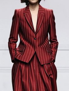 Striped Long Sleeves Loose Notched Collar Outerwear Blazer Wine Red Jacket, Lapel Blazer, Stripe Outfits, Stylish Jackets, Striped Blazer, Notched Collar, Blazer Buttons, Colored Blazer, Office Ladies