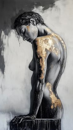 a painting of a naked man with gold paint on it's body and head