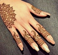 a woman's hand with henna tattoos on it