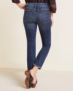 Sleek, straight-leg jeans with a contoured waistband to eliminate gape. The hem is finished with an applied raw edge for a perfectly frayed look. Mid rise. Classic five-pocket styling. Fly front; button closure. Ankle length; straight leg. 27 inch inseam. Cotton/Lycra X-Fit stretch/elastane or cotton/elasterell-p/elastane. Women's Mara jeans by DL1961. Garnet Hill, Silhouette Free, Ankle Jeans, Jeans Shop, Ankle Length, Straight Leg Jeans, Levi Jeans, Straight Leg, Perfect Fit