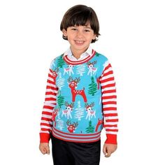 The SOCAL LOOK Unisex Long Sleeve Christmas Sweater is perfect for kids (2T to 12 Years) to spread holiday cheer. Featuring festive designs on the front and sleeves, this Christmas sweater is ideal for school Christmas parties and holiday gatherings. Made from high-quality acrylic fine jacquard knit, it offers both durability and comfort, making it a great choice for children aged 2 to 12 Years. The sweater ensures a comfortable fit, allowing kids to move freely during all holiday activities. It Kids Christmas Sweaters, Ugly Christmas Sweater Reindeer, Reindeer Christmas Sweater, Long Sleeve Kimono, Christmas Sweaters For Women, Ladies Turtleneck Sweaters, Christmas Parties, Sweater Gift, Kids Outfits Girls