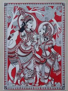 Kalamkari Painting Design, Kalamkari Design, Folk Painting, Durga Painting, Aari Blouse, Coin Art, Colour Painting, Madhubani Art