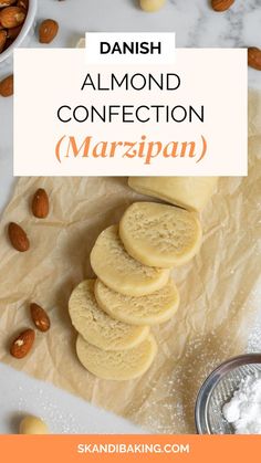 Marzipan slices on a piece of parchment paper. Scandinavian Recipes, Scandinavian Food, Sweets Desserts, Other Recipes