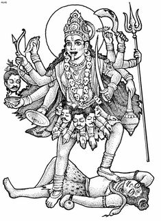 the hindu god is depicted in this black and white drawing, which depicts an image of deities