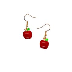 These Dainty Red Apples Dangle From Faux Gold Hardware. Dime Shown For Size Reference. Wooden Bead Earrings, David Yurman Earrings, Apple Earrings, Red Apples, Pewter Color, Silver Post Earrings, Teardrop Dangle Earrings, Mini Hoop Earrings, Link Earrings