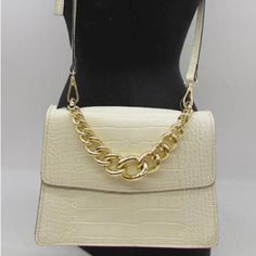 New With Tags House Of Harlow Leather Crossbody Purse With Ivory Embossed Croc Pattern And Gold Accents Is In Pristine Condition. Includes Canvas Bag For Protecting When Not In Use. Chic Cream Shoulder Bag With Gold-tone Hardware, Chic Cream Bag With Chain Strap, Everyday Cream Bag With Chain Strap, Cream Satchel Shoulder Bag For Day Out, Cream Rectangular Shoulder Bag For Day Out, House Of Harlow 1960, Leather Crossbody Purse, House Of Harlow, Ivory Color