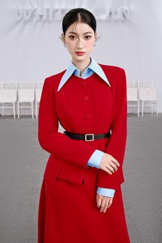 Santa A-line Long Sleeved Cotton Midi Set - MEAN BLVD Classic Suit For Women, Corporate Dress, Mean Blvd, Cotton Midi Skirt, Elevated Style, Blouse Pattern Sewing, Classic Suit, Vintage Inspired Outfits, Refined Style