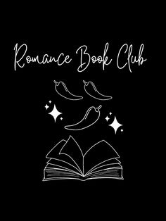 an open book with stars flying out of it and the words romance book club above it