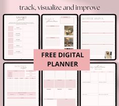 the free digital planner is shown in four different sizes