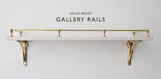 Quality Solid Brass Gallery Shelf Rails starting fro only £8.00. Gallery rails are commonly attached on top of shelving, cabinets and mantles as a decorative detail while also preventing any items from falling. They are most commonly found in kitchens as a practical and stylish addition to shelving. Shop Gallery Rails Shelf With Brass Rail, Marvel Shelf, Timber Floating Shelves, Gallery Shelf, Brass Rail, Styling Bookshelves, Gallery Shelves, Marble Shelf, Kitchen Remodel Inspiration