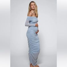 Bumpsuit, Size Small In Light Blue. Very Soft And Stretchy. Can Be Worn During And After Pregnancy. Sold Out Online. Changed My Mind For Wearing To An Event But Final Sale. $155 Plus $35 Worth Of Shipping And Taxes Online. Ruched Maxi Maternity Dress, Blue Maxi Maternity Dress For Party, Light Blue Fitted Maternity Maxi Dress, Ruched Maternity Maxi Dress, Blue Maxi Dress For Maternity, Blue Maternity Dress For Spring Party, Blue Long Sleeve Maternity Dress For Party, Chic Blue Maternity Dress, Ruched Long Sleeve Maternity Dress