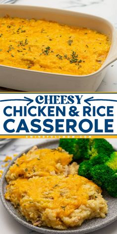 Cheesy Chicken and Rice is the ultimate comfort food! Tender chicken and rice in a rich, creamy, cheesy sauce delivers a family-favorite chicken casserole. Creamy Chicken And Rice Casserole, Cheesy Chicken And Rice Casserole, Creamy Cheesy Chicken, Cheesy Chicken And Rice, Cheesy Chicken Rice, Chicken And Rice Casserole, Creamy Chicken And Rice, Homemade Chicken Stock, Pre Cooked Chicken