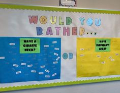 a bulletin board with words and pictures on it that say would you rather have a craftivity piece?