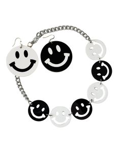 Smile Earrings, Smiley Face Earrings, Smile Necklace, Rave Jewelry, Daisy Choker, Dopamine Dressing, Rave Girl, Face Earrings, Black Choker