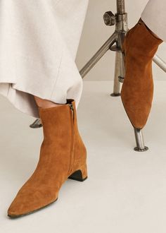 Chiselled Toe Suede Ankle Boot | ME+EM Luxury Chic Brown Mid-calf Boots, Luxury Brown Mid-calf Boots With Almond Toe, Brown Suede Pointed Toe Mid-calf Boots, Luxury Brown Mid-calf Almond Toe Boots, Luxury Brown Suede Mid-calf Boots, Ankle Sleeve, Suede Trainers, Elegant Heels, Shoes Luxury