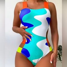 Swimsuit Shein , New Condition , Different Colors, Comfortable And Fashion Multicolor Color Block Swimwear For Party, Party Color Block Multicolor Swimwear, Blue Stretch One-piece For Party, Blue Beachwear One Piece For Party, Blue Beachwear One-piece For Party, Blue Party Beachwear One Pieces, Blue Party Beachwear One-piece, Blue Summer Party One-piece, Blue One Pieces For Summer Party